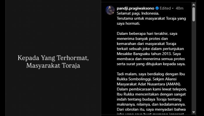Pandji Pragiwaksono Minta Maaf ke Masyarakat Toraja