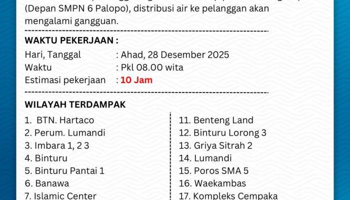 Pipa Bocor di Depan SMPN 6, Perumda TM Palopo Estimasi Perbaikan 10 Jam