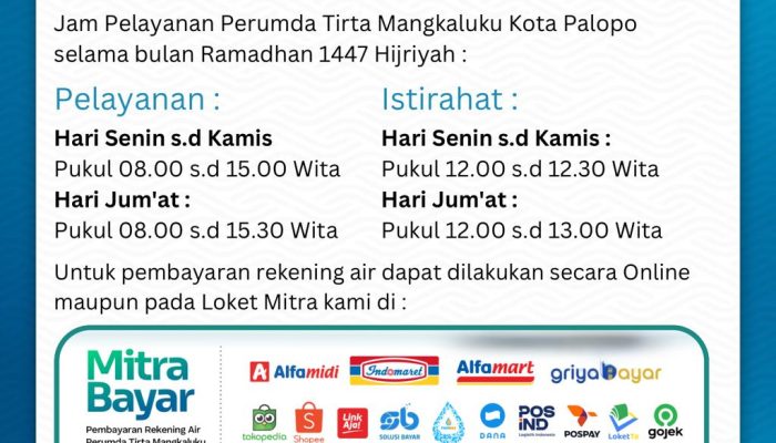 Simak Jadwal Pelayanan Perumda Tirta Mangkaluku Palopo Selama Ramadan