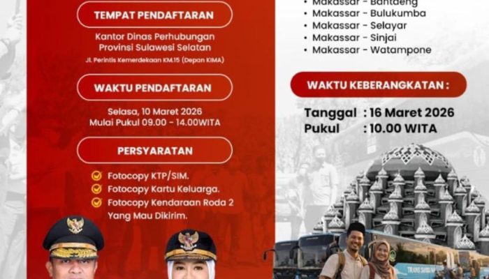 Kabar Gembira! Pemprov Sulsel Siapkan Kuota Mudik Gratis Aman Berbagi Harapan