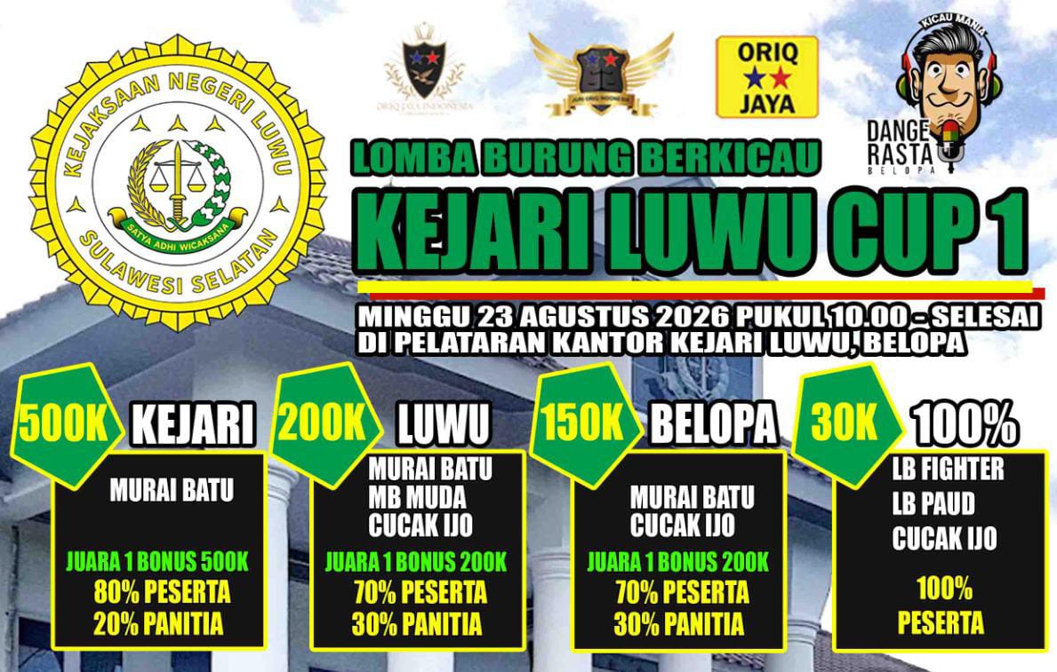 Kajari Luwu Cup I Siap Meriahkan HUT ke-81 RI, 34 Kelas Burung Berkicau Dipertandingkan